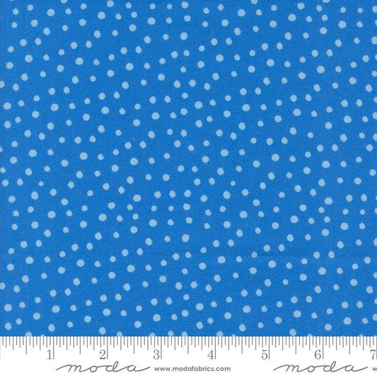 Image of the Flower Patches Dots Hydrangea quilting cotton fabric by Amarilys Henderson for Moda Fabrics. Features flowers on a blue background. Cute Little Fabric Shop