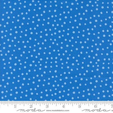 Image of the Flower Patches Dots Hydrangea quilting cotton fabric by Amarilys Henderson for Moda Fabrics. Features flowers on a blue background. Cute Little Fabric Shop