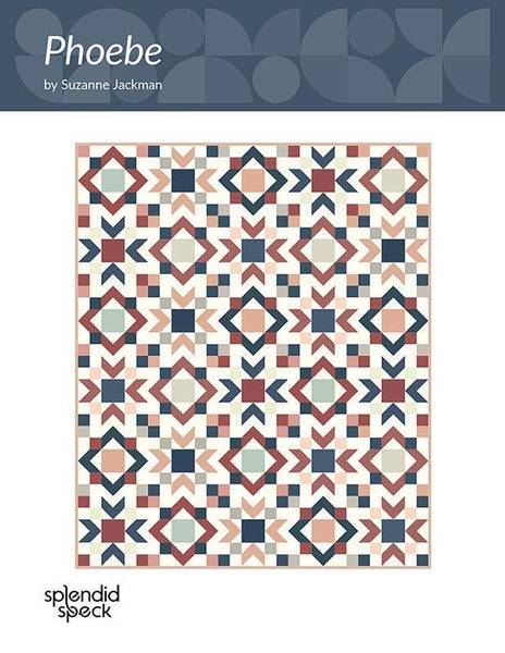 Image of the Phoebe quilt pattern by Splendid Speck for Riley Blake Designs. Features a quilt with geometric blocks. 
Cute Little Fabric Shop