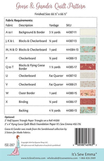 Image of the Goose & Gander quilt pattern by Its Sew Emma for Moda Fabrics. Features the fabric requirements.
Cute Little Fabric Shop