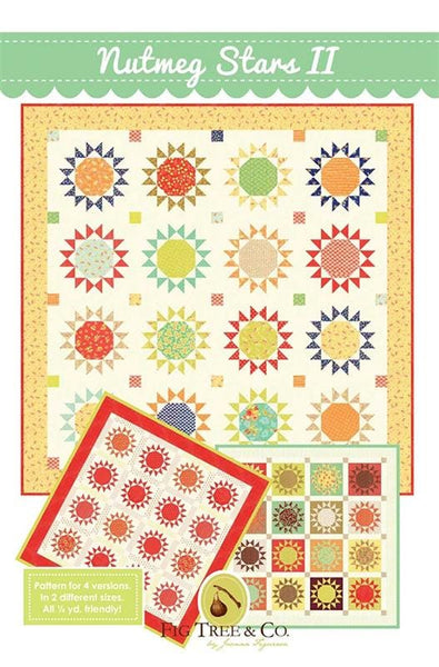 Image of the Nutmeg Stars II quilt pattern by Fig Tree and Co for Moda Fabrics. Features 4 versions of the quilt. 
Cute Little Fabric Shop
