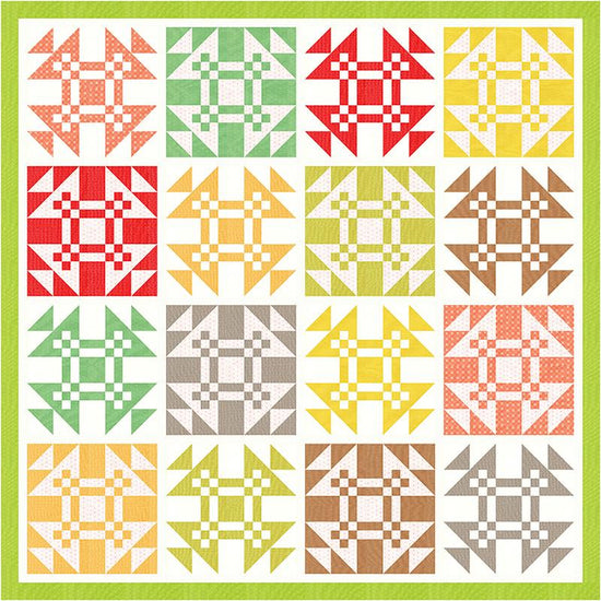 Image of the Piazza quilt pattern by Fig Tree Quilts for Moda Fabrics. Features a quilt with bright colors. 
Cute Little Fabric Shop