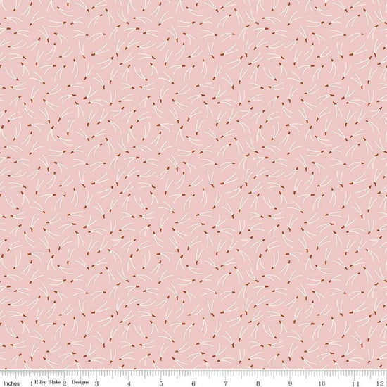 Image of the Forest Village Needles Pink quilting cotton fabric by Little Forest Atelier for Riley Blake Designs. Features a pine needles on a pink background. Cute Little Fabric Shop