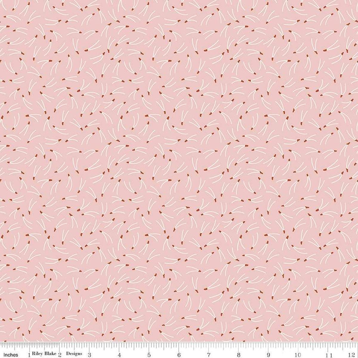 Image of the Forest Village Needles Pink quilting cotton fabric by Little Forest Atelier for Riley Blake Designs. Features a pine needles on a pink background. Cute Little Fabric Shop