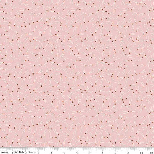 Image of the Forest Village Needles Pink quilting cotton fabric by Little Forest Atelier for Riley Blake Designs. Features a pine needles on a pink background. Cute Little Fabric Shop