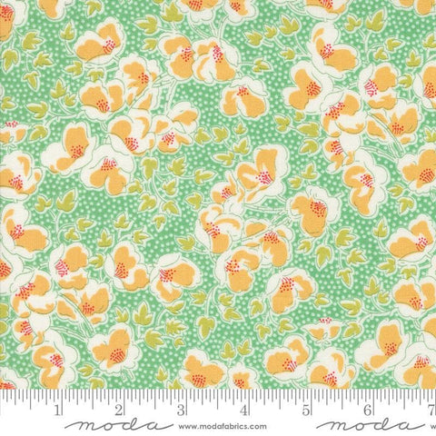 Image of the Portofino Florentine Azure quilting cotton fabric by Fig Tree Co for Riley Blake Designs. Features flowers on a green background. Cute Little Fabric Shop