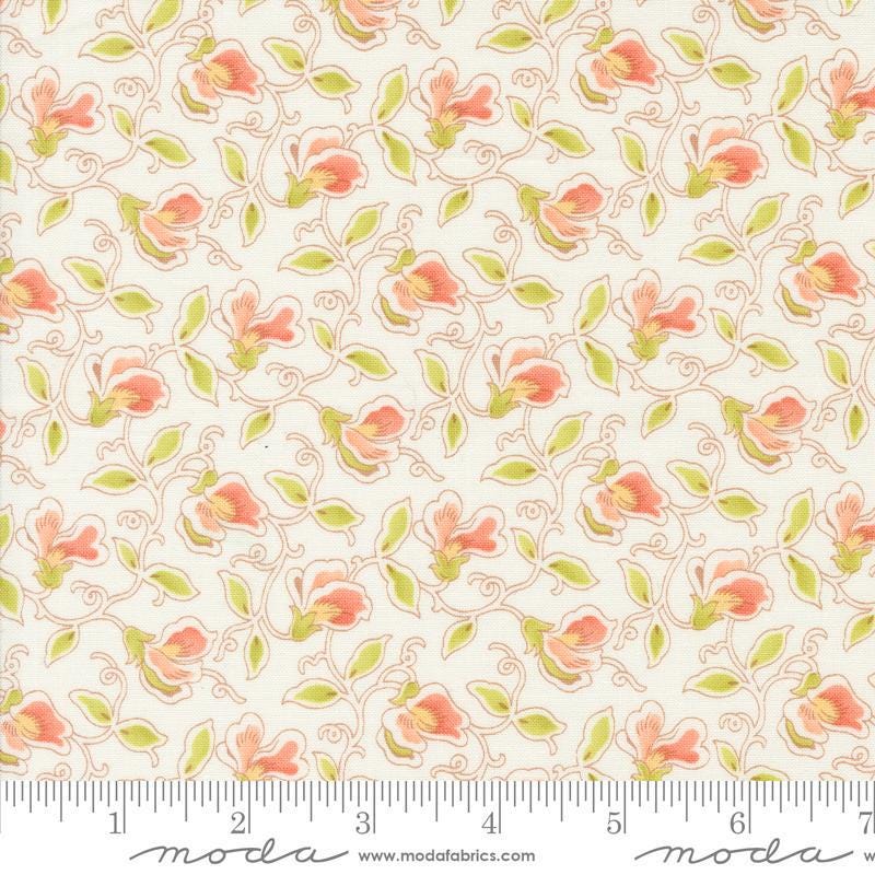 Image of the Portofino Sweet Pea Cloud quilting cotton fabric by Fig Tree Co for Riley Blake Designs. Features flowers on a cream background. Cute Little Fabric Shop