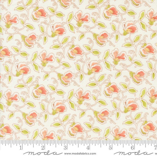 Image of the Portofino Sweet Pea Cloud quilting cotton fabric by Fig Tree Co for Riley Blake Designs. Features flowers on a cream background. Cute Little Fabric Shop