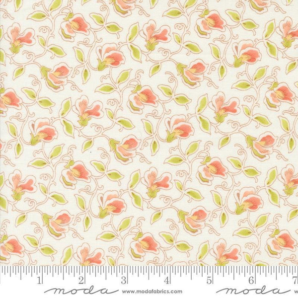 Image of the Portofino Sweet Pea Cloud quilting cotton fabric by Fig Tree Co for Riley Blake Designs. Features flowers on a cream background. Cute Little Fabric Shop