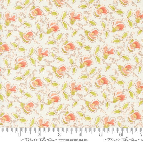 Image of the Portofino Sweet Pea Cloud quilting cotton fabric by Fig Tree Co for Riley Blake Designs. Features flowers on a cream background. Cute Little Fabric Shop