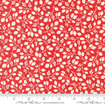 Image of the Portofino Branch Pomegranite quilting cotton fabric by Fig Tree Co for Riley Blake Designs. Features vines on a red background. Cute Little Fabric Shop