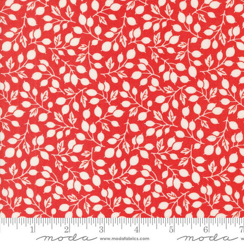 Image of the Portofino Branch Pomegranite quilting cotton fabric by Fig Tree Co for Riley Blake Designs. Features vines on a red background. Cute Little Fabric Shop