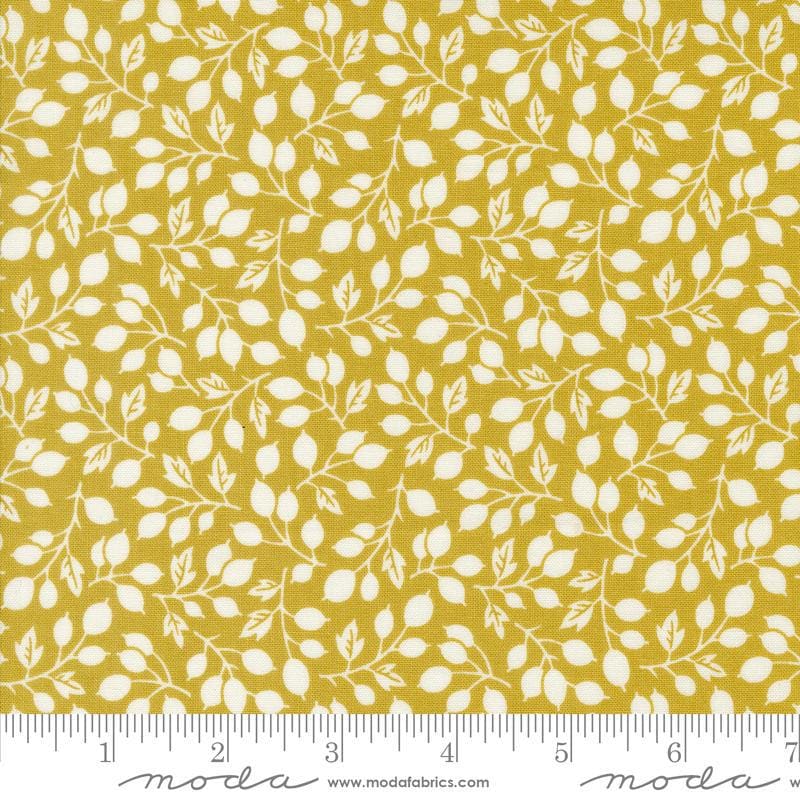 Image of the Portofino Branch Pineapple quilting cotton fabric by Fig Tree Co for Riley Blake Designs. Features vines on a yellow background. Cute Little Fabric Shop