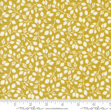 Image of the Portofino Branch Pineapple quilting cotton fabric by Fig Tree Co for Riley Blake Designs. Features vines on a yellow background. Cute Little Fabric Shop