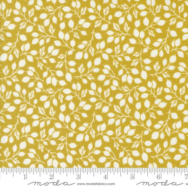 Image of the Portofino Branch Pineapple quilting cotton fabric by Fig Tree Co for Riley Blake Designs. Features vines on a yellow background. Cute Little Fabric Shop
