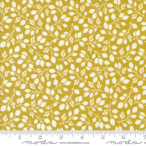 Image of the Portofino Branch Pineapple quilting cotton fabric by Fig Tree Co for Riley Blake Designs. Features vines on a yellow background. Cute Little Fabric Shop