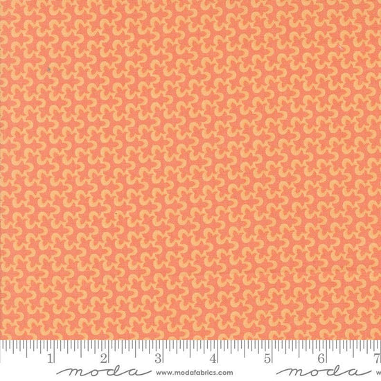 Image of the Portofino Tiles Shell quilting cotton fabric by Fig Tree Co for Riley Blake Designs. Features abstract swirls on an orange background. Cute Little Fabric Shop