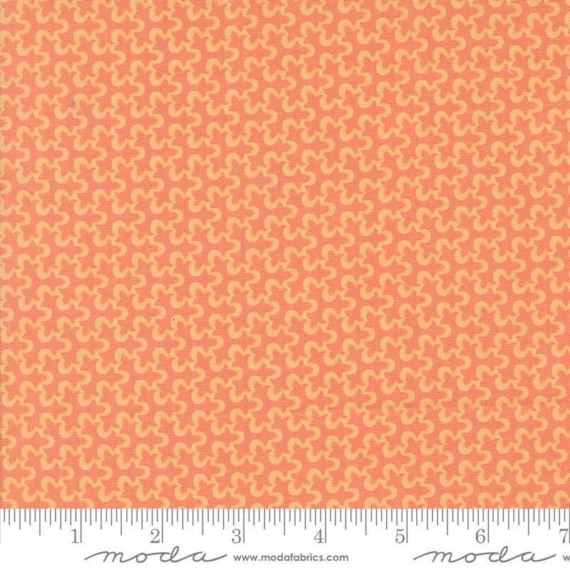 Image of the Portofino Tiles Shell quilting cotton fabric by Fig Tree Co for Riley Blake Designs. Features abstract swirls on an orange background. Cute Little Fabric Shop