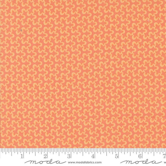 Image of the Portofino Tiles Shell quilting cotton fabric by Fig Tree Co for Riley Blake Designs. Features abstract swirls on an orange background. Cute Little Fabric Shop