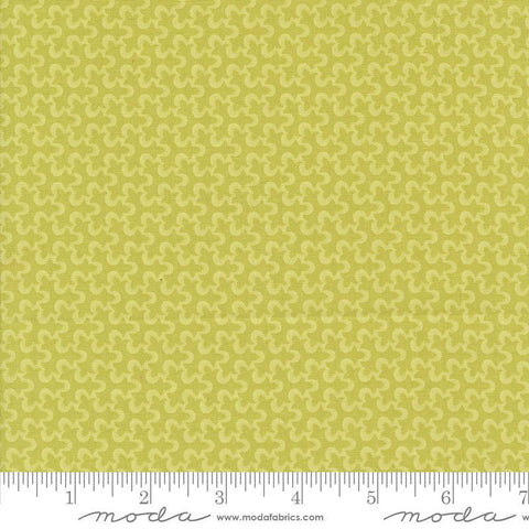 Image of the Portofino Tiles Picholine quilting cotton fabric by Fig Tree Co for Riley Blake Designs. Features abstract swirls on a green background. Cute Little Fabric Shop
