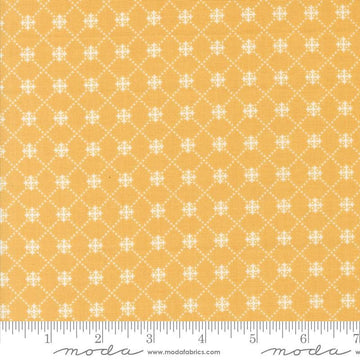Image of the Portofino Crosses Golden Wheat quilting cotton fabric by Fig Tree Co for Riley Blake Designs. Features plaid lines on a yellow background. Cute Little Fabric Shop