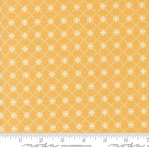 Image of the Portofino Crosses Golden Wheat quilting cotton fabric by Fig Tree Co for Riley Blake Designs. Features plaid lines on a yellow background. Cute Little Fabric Shop