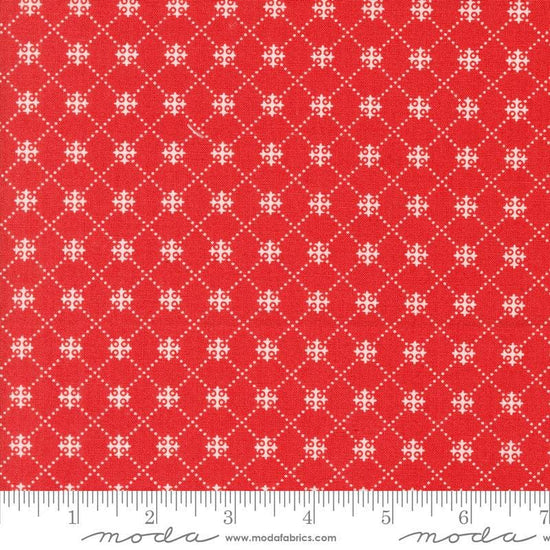 Image of the Portofino Crosses Pomegranite quilting cotton fabric by Fig Tree Co for Riley Blake Designs. Features plaid lines on a red background. Cute Little Fabric Shop