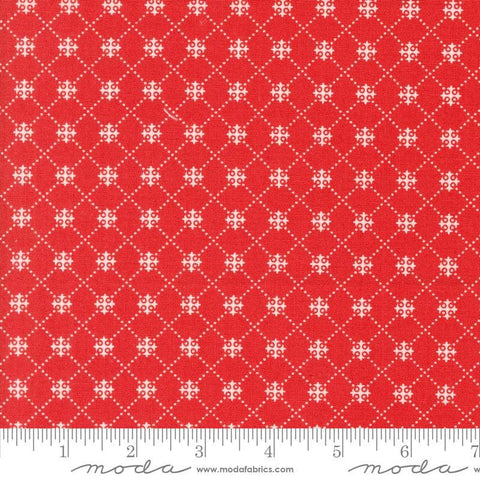 Image of the Portofino Crosses Pomegranite quilting cotton fabric by Fig Tree Co for Riley Blake Designs. Features plaid lines on a red background. Cute Little Fabric Shop