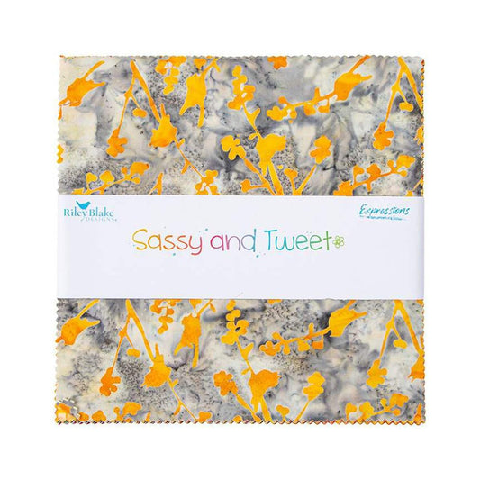 Image of the Sassy and Tweet batik expressions 10 inch stacker by Riley Blake Designs. Features bird themed fabrics. 
Cute Little Fabric Shop