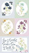 Image of the Seaglass Summer Oyster panel by Sweetfire Road for Moda Fabrics. Features flowers and a quote on various backgrounds. 
Cute Little Fabric Shop