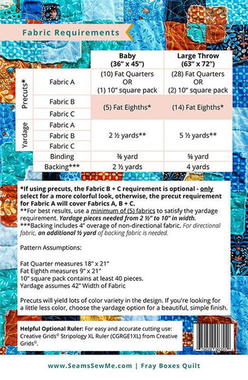 Image of the Fray Boxes quilt pattern by Belle Brunner for Moda Fabrics. Features the fabric requirements.
Cute Little Fabric Shop