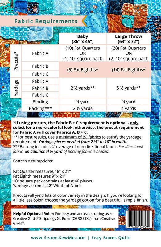 Image of the Fray Boxes quilt pattern by Belle Brunner for Moda Fabrics. Features the fabric requirements.
Cute Little Fabric Shop