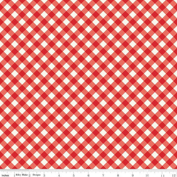 Image of the Freedom Garden Gingham Red quilting cotton fabric by My Mind's Eye for Riley Blake Designs. Features gingham on red background. Cute Little Fabric Shop