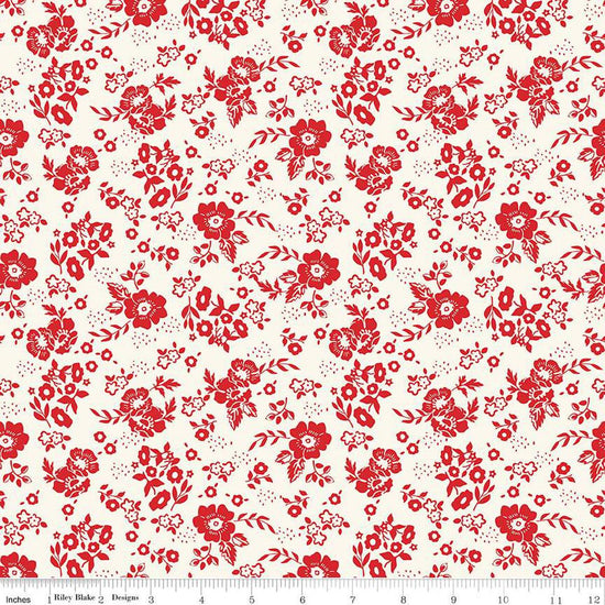 Image of the Freedom Garden Medium Floral White quilting cotton fabric by My Mind's Eye for Riley Blake Designs. Features flowers on a white background. Cute Little Fabric Shop