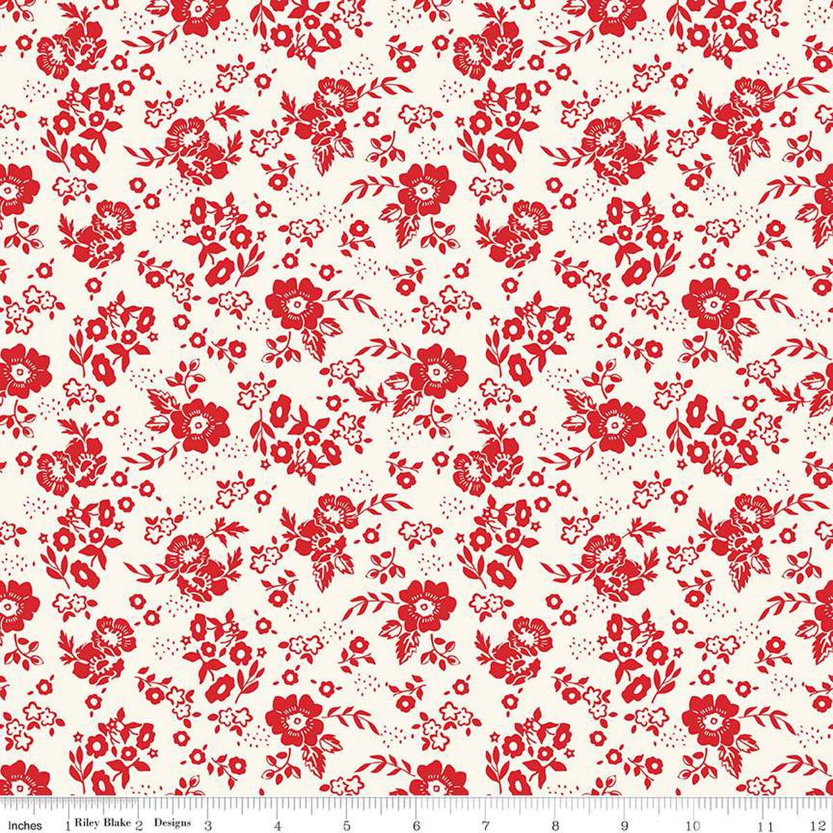 Image of the Freedom Garden Medium Floral White quilting cotton fabric by My Mind's Eye for Riley Blake Designs. Features flowers on a white background. Cute Little Fabric Shop