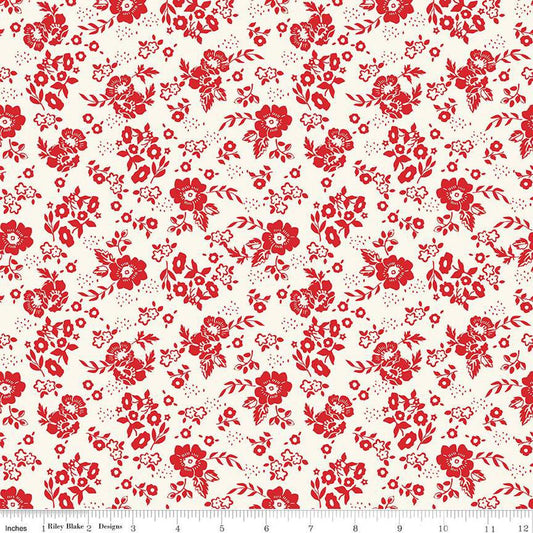 Image of the Freedom Garden Medium Floral White quilting cotton fabric by My Mind's Eye for Riley Blake Designs. Features flowers on a white background. Cute Little Fabric Shop