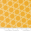 Image of the Love Letter Dots Golden quilting cotton fabric by Lizzy House for Moda Fabrics. Features dotted circles on a yellow background. Cure Little Fabric Shop