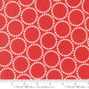 Image of the Love Letter Dots Red quilting cotton fabric by Lizzy House for Moda Fabrics. Features dotted circles on a red background. Cure Little Fabric Shop