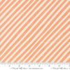 Image of the Love Letter Stripes Peach quilting cotton fabric by Lizzy House for Moda Fabrics. Features diagonal stripes on a coral background. Cure Little Fabric Shop
