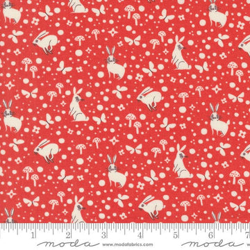 Image of the Love Letter Wonder Red quilting cotton fabric by Lizzy House for Moda Fabrics. Features novelty animals on a red background. Cure Little Fabric Shop