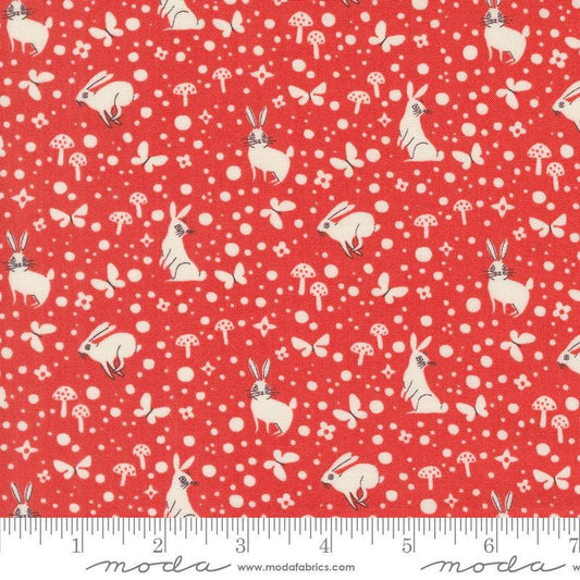 Image of the Love Letter Wonder Red quilting cotton fabric by Lizzy House for Moda Fabrics. Features novelty animals on a red background. Cure Little Fabric Shop