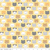 Image of the Pretty Kitty™ Kitties Yellow quilting cotton fabric by Doodlebug Design Inc for Riley Blake Designs. Features kitty heads on a yellow background. Cute Little Fabric Shop