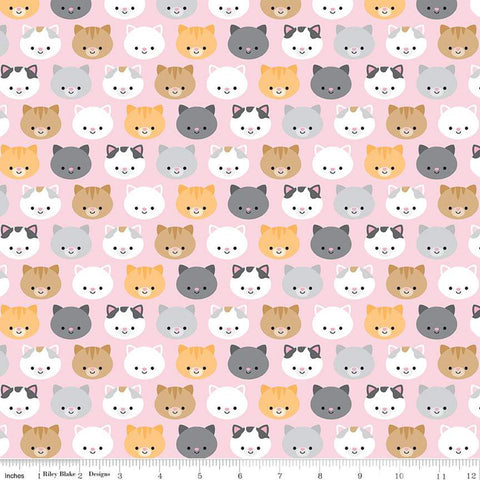 Image of the Pretty Kitty™ Yarn Main Pink quilting cotton fabric by Doodlebug Design Inc for Riley Blake Designs. Features cat icons on a pink background. Cute Little Fabric Shop