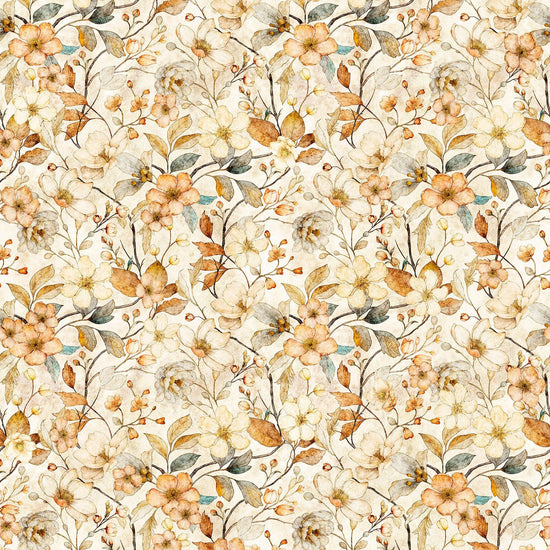Image of the Hunny Bunny Floral Vine Tan quilting cotton fabric by Morris Creative Group by QT Fabrics. Features vines on a tan background. Cute Little Fabric Shop