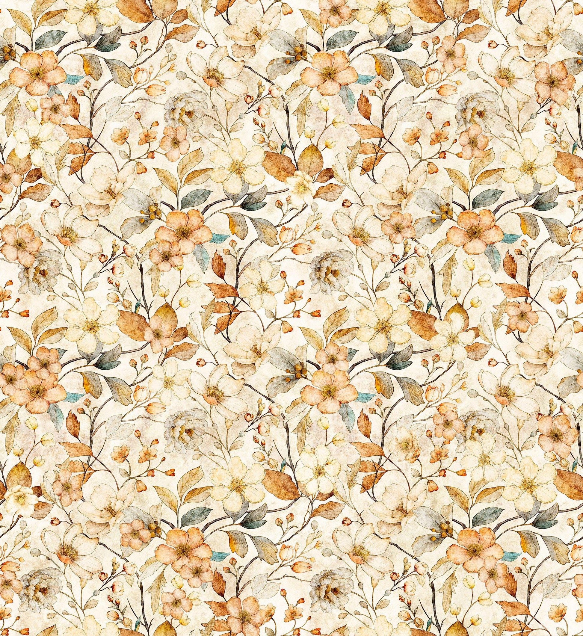 Image of the Hunny Bunny Floral Vine Tan quilting cotton fabric by Morris Creative Group by QT Fabrics. Features vines on a tan background. Cute Little Fabric Shop