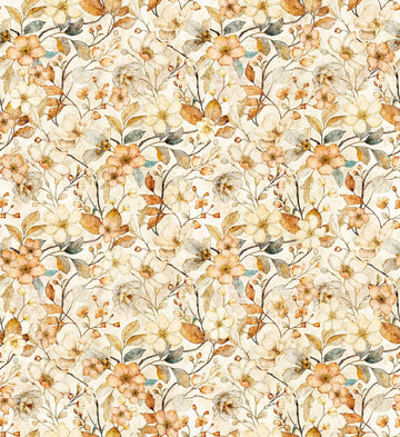Image of the Hunny Bunny Floral Vine Tan quilting cotton fabric by Morris Creative Group by QT Fabrics. Features vines on a tan background. Cute Little Fabric Shop