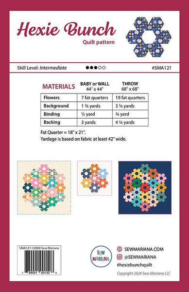 Image of the Hexie Bunch quilt pattern by Sew Mariana for Moda Fabrics. Features the quilt pattern requirements.
Cute Little Fabric Shop