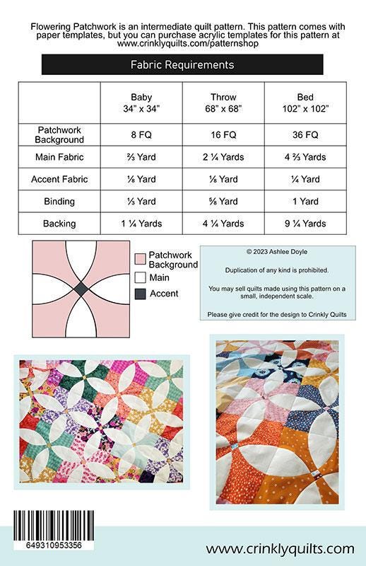 Image of the Flowering Patchwork quilt pattern by Crinkly Quilts by Moda Fabrics. Features the fabric requirements
Cute Little Fabric Shop