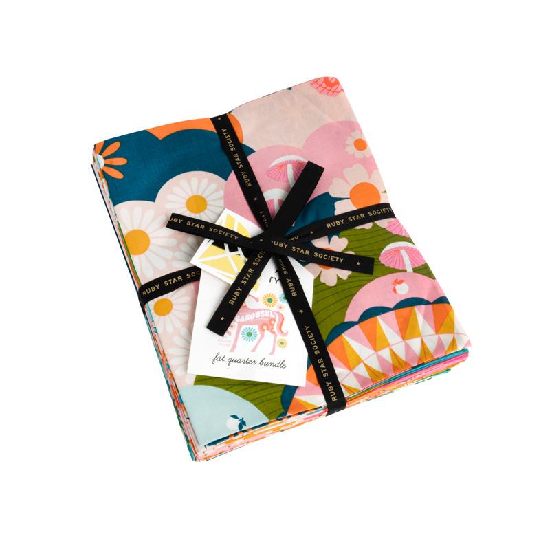 Image of the Carousel fat quarter bundle by Ruby Star Society for Moda Fabrics. Features bright colored fabrics. 
Cute Little Fabric Shop