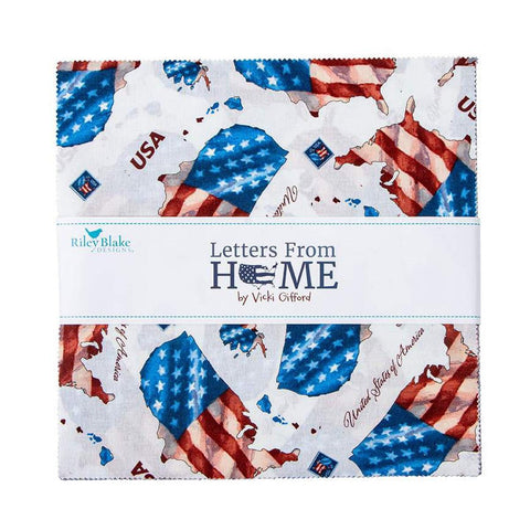 Image of the Letters From Home 10 Inch Stacker by Vicki Gifford for Riley Blake Designs. Features patriotic fabrics. 
Cute Little Fabric Shop